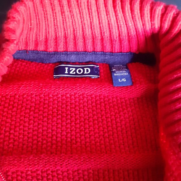 IZOD SZ L 1/4 Zip Mock Neck Red Men's Sweater - Picture 4 of 13
